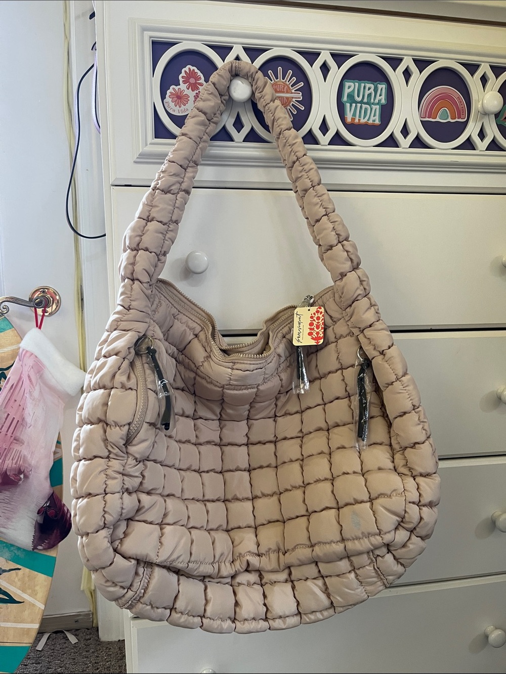 Free people Quilted Puffer Shoulder Bag in Beige
